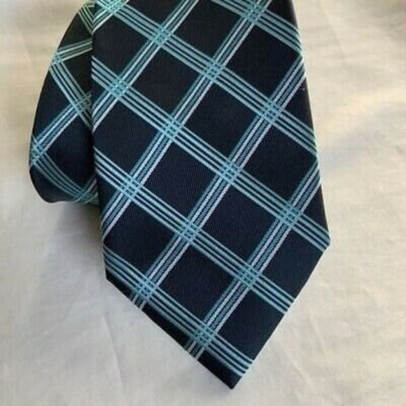 David Taylor Collection Mens Tie Blue Gray Diamond Lattice Motif Career Neckwear - Picture 1 of 4